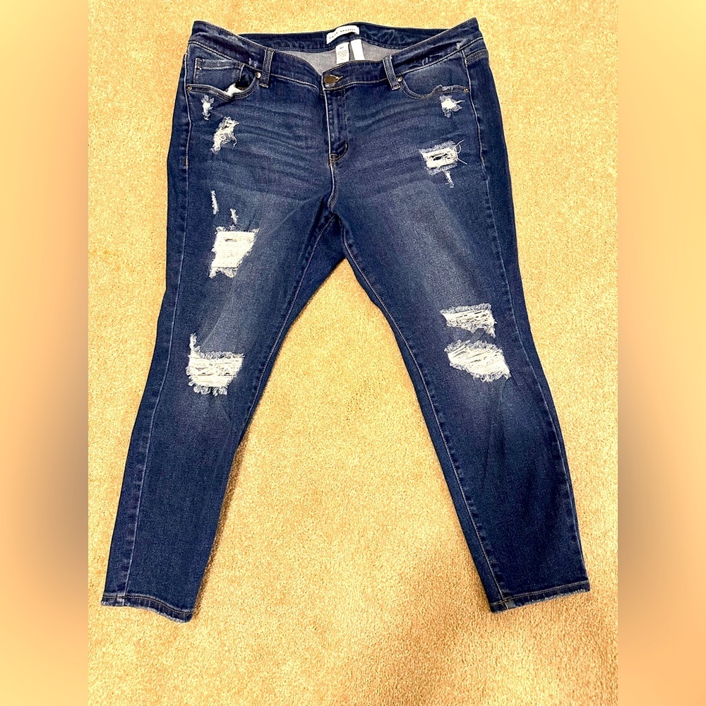 Lane Bryant, size 20P, mid-rise skinny distressed jeans